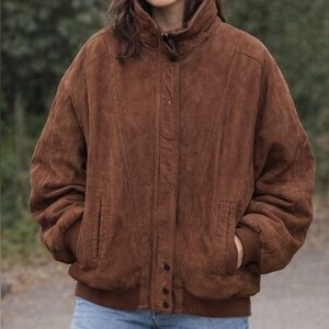 Vintage Brown Leather Bomber Jacket